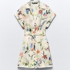 Zara Floral Print Satin Effect Dress, XS